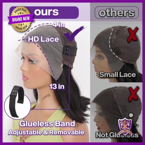 Human Hair Bob Wig 13x4 HD Lace Frontal Glueless 180% Density 16 Inch main image 6